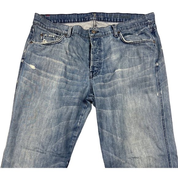 7 For All Mankind Men's Straight Leg Button Fly Blue jeans - Picture 2 of 6